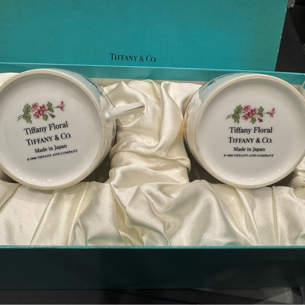 Tiffany & Co. White Mugs with Blue and Floral Design - Picture 2 of 7